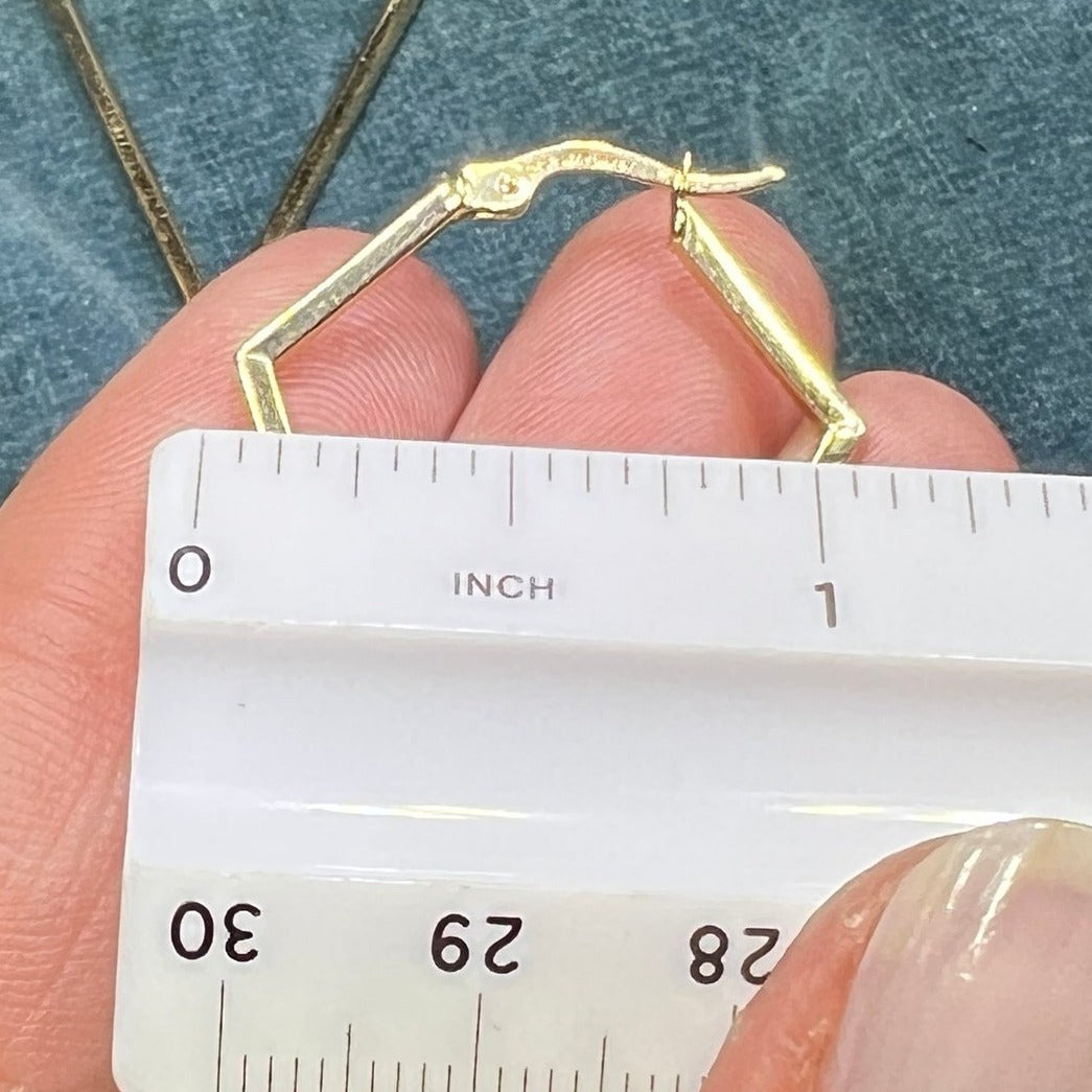 14k Gold Angled Geometric Diamond Shape Edgy Hoop Earrings. 2"