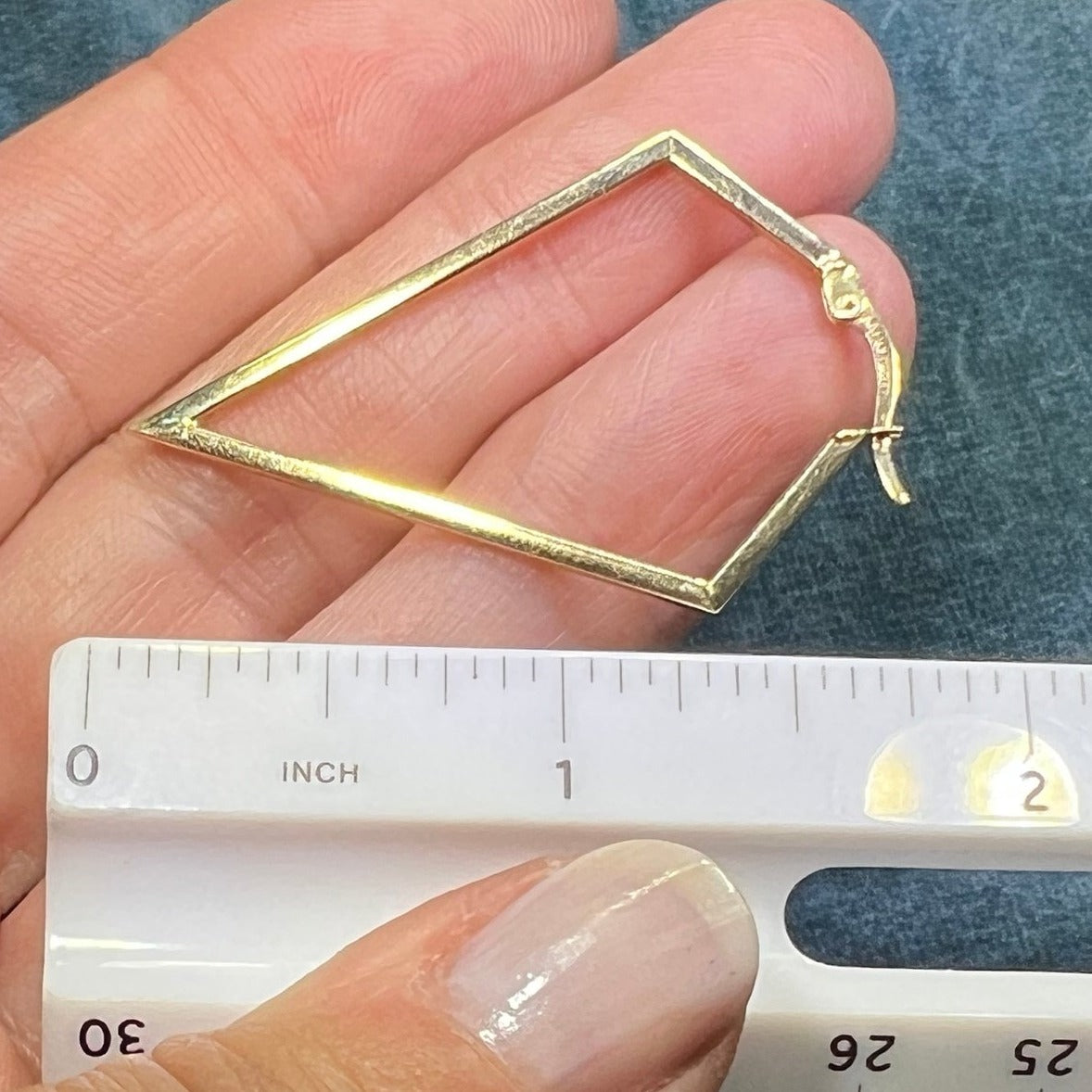 14k Gold Angled Geometric Diamond Shape Edgy Hoop Earrings. 2"