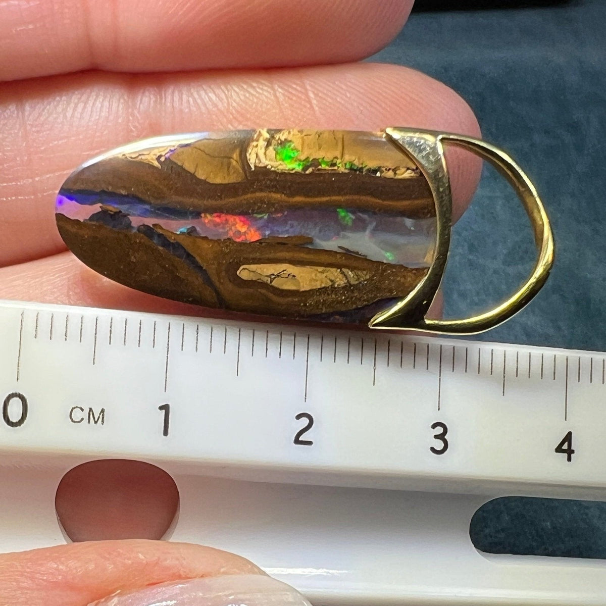 14k Gold Australian Jelly Boulder Opal Baton Pendant **Video**
