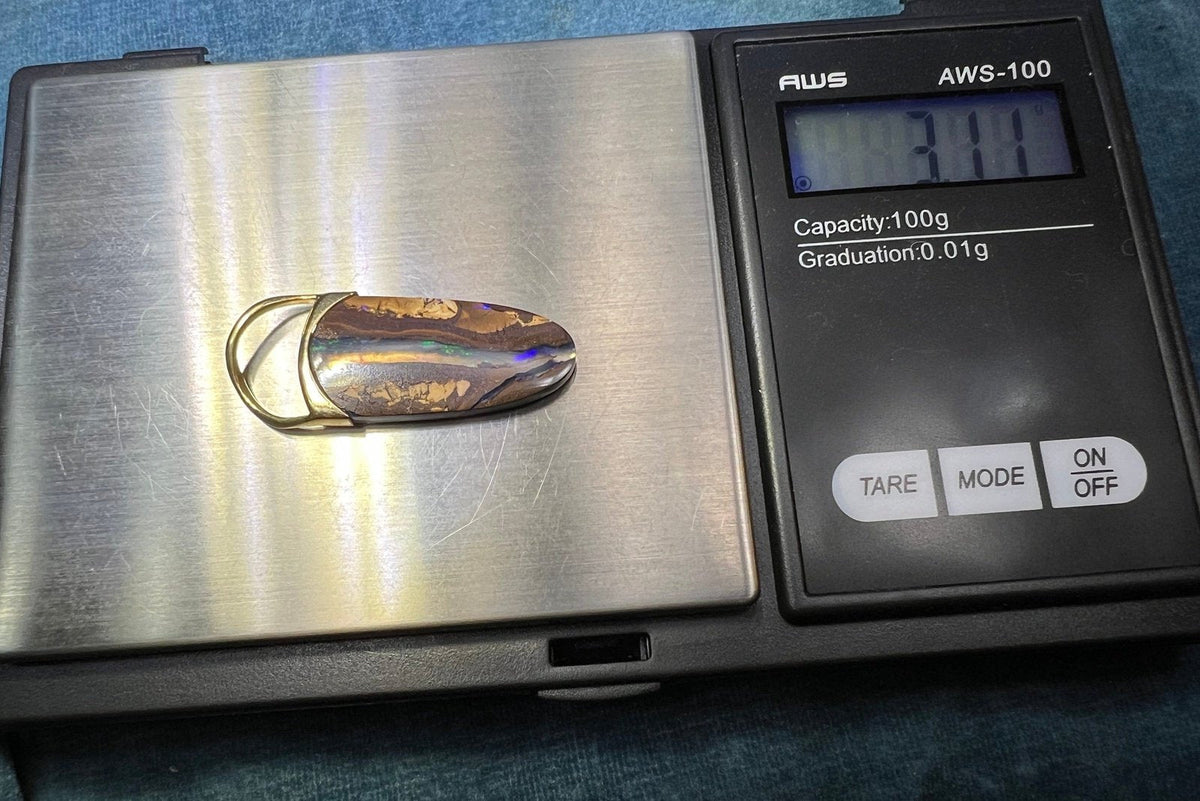 14k Gold Australian Jelly Boulder Opal Baton Pendant **Video**