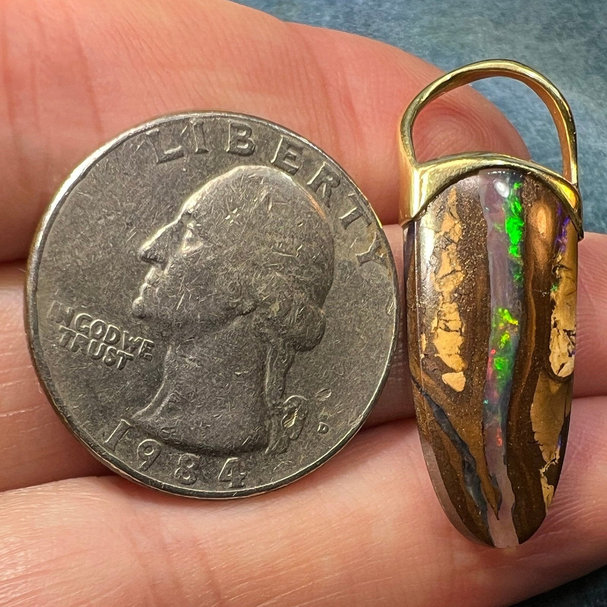 14k Gold Australian Jelly Boulder Opal Baton Pendant **Video**
