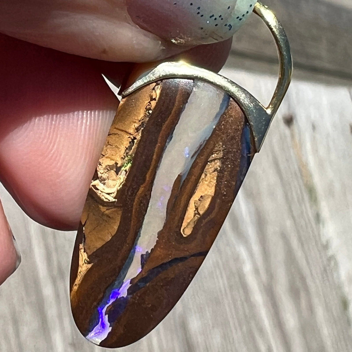 14k Gold Australian Jelly Boulder Opal Baton Pendant **Video**