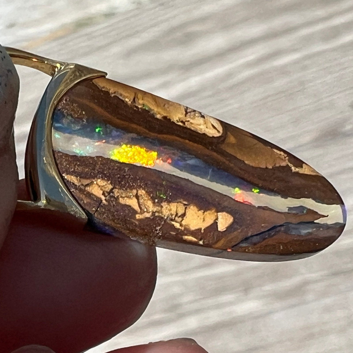 14k Gold Australian Jelly Boulder Opal Baton Pendant **Video**