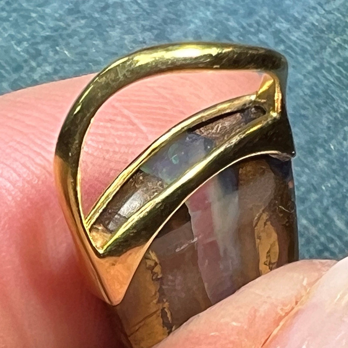 14k Gold Australian Jelly Boulder Opal Baton Pendant **Video**