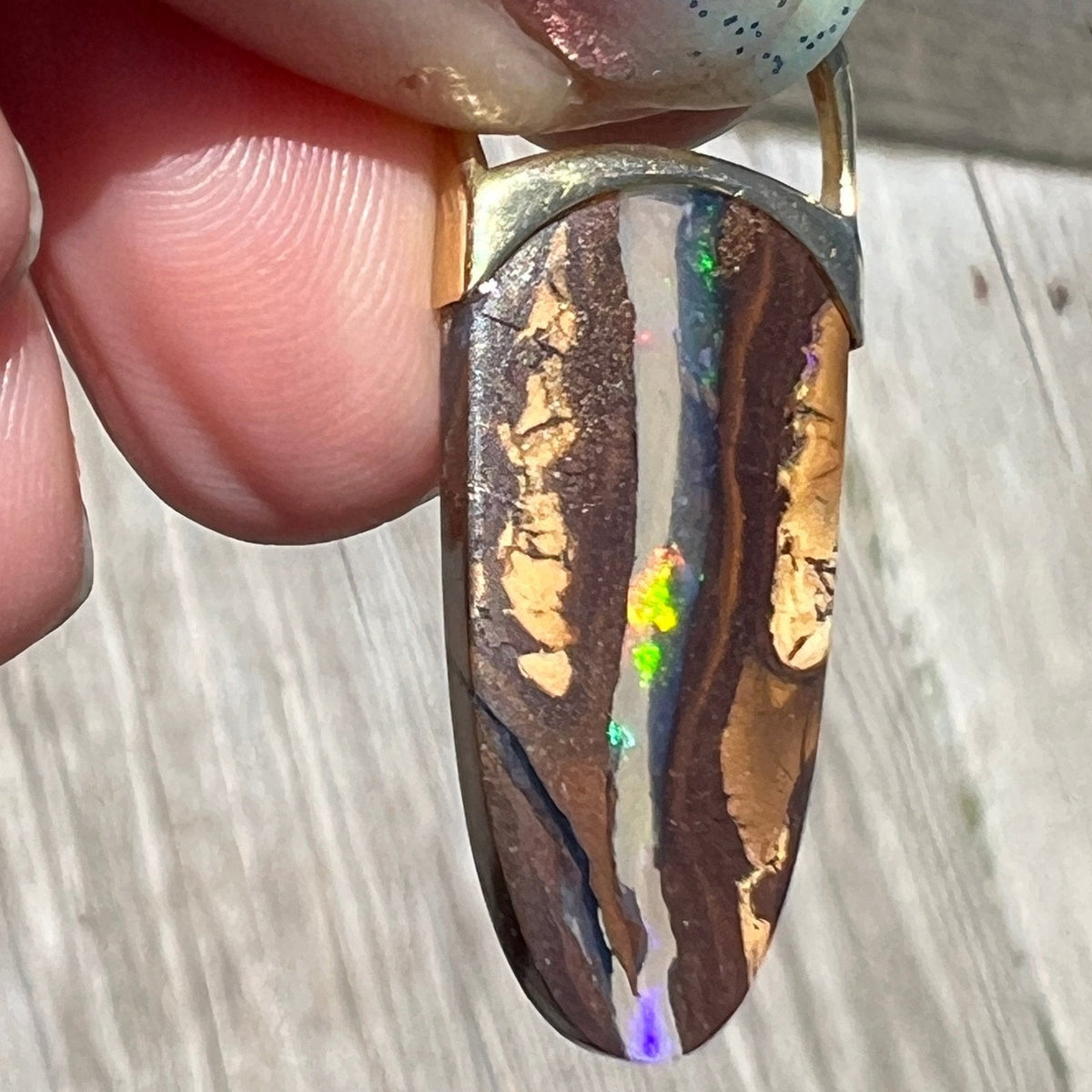 14k Gold Australian Jelly Boulder Opal Baton Pendant **Video**