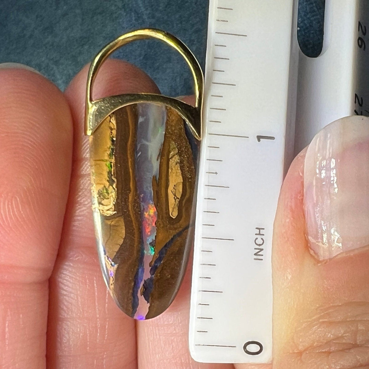 14k Gold Australian Jelly Boulder Opal Baton Pendant **Video**