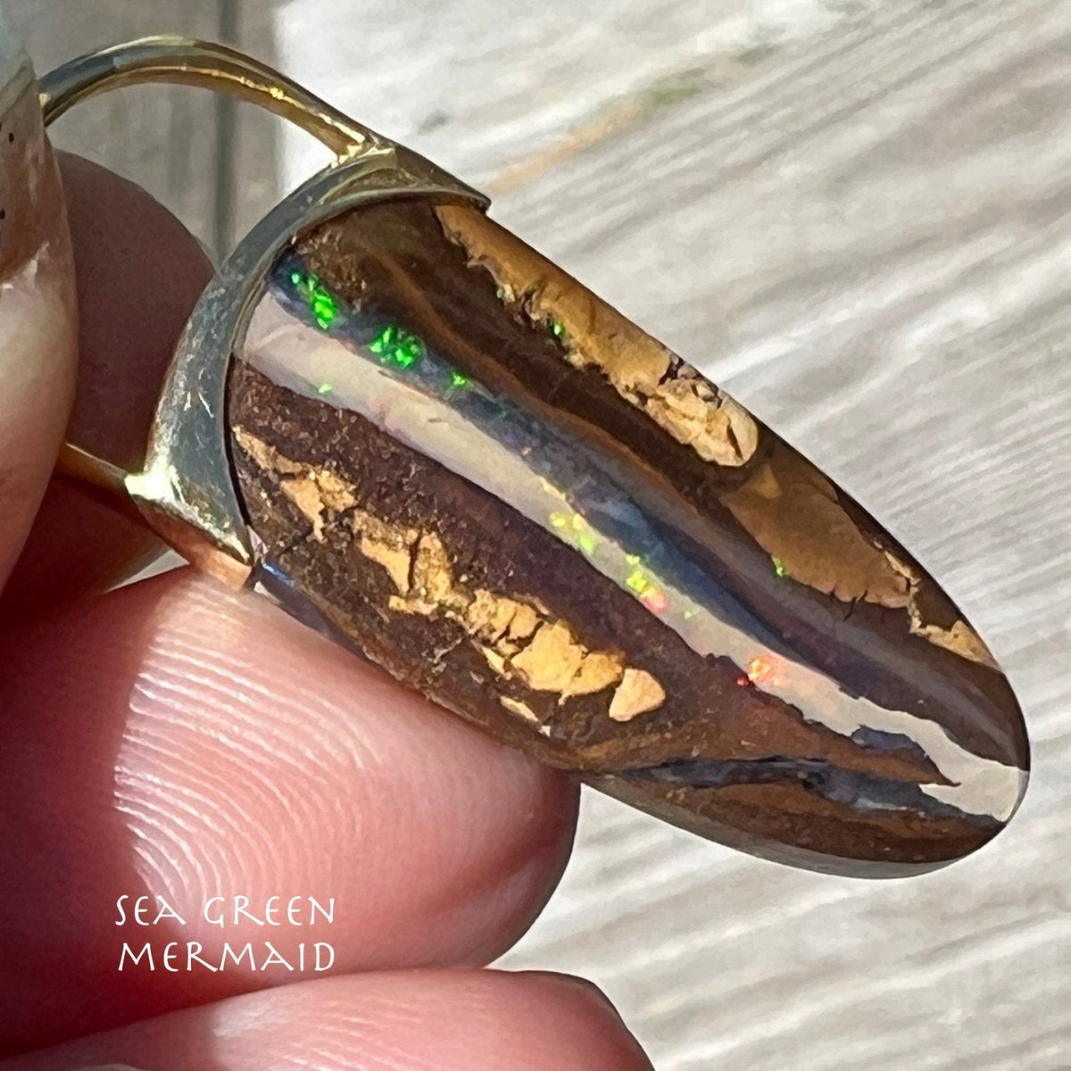 14k Gold Australian Jelly Boulder Opal Baton Pendant **Video**