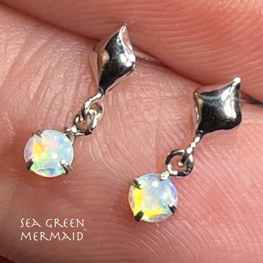 14k Gold Australian Opal Dangle Earrings. Tiny! *Video*