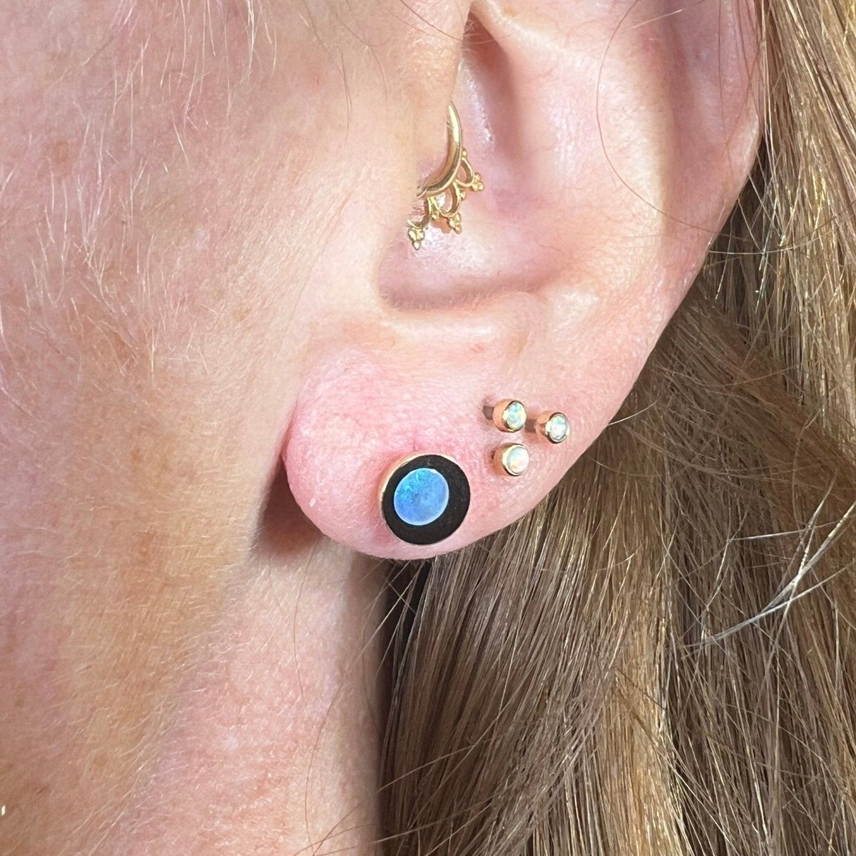 14k Gold Australian Opal Full MOON in Onyx Lunar Earrings **Video**