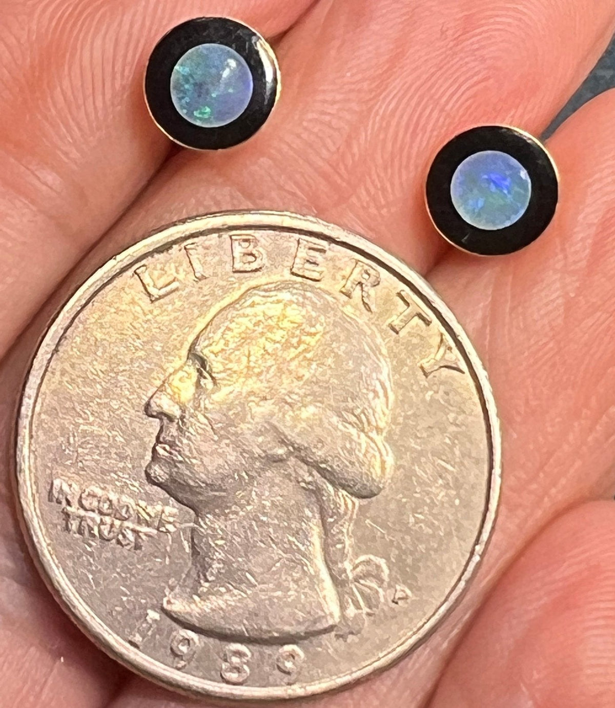 14k Gold Australian Opal Full MOON in Onyx Lunar Earrings **Video**
