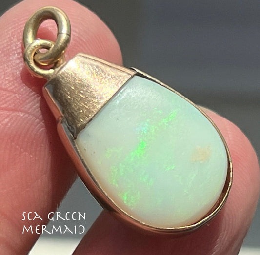 14k Gold Australian Opal + Jade Teardrop Watch Fob Pendant. Reversible! *Video*