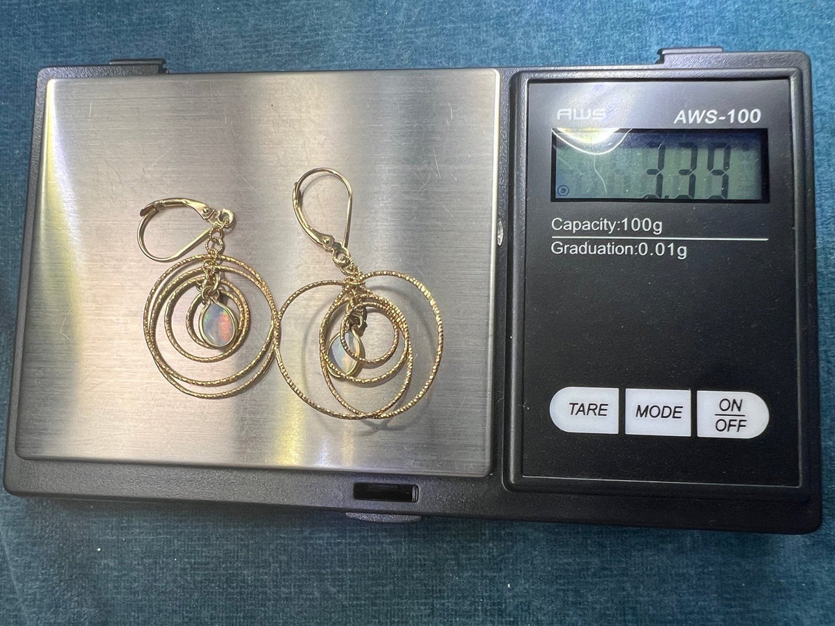 14k Gold Australian Opal Spinning Circles Dangle Earrings *Video*