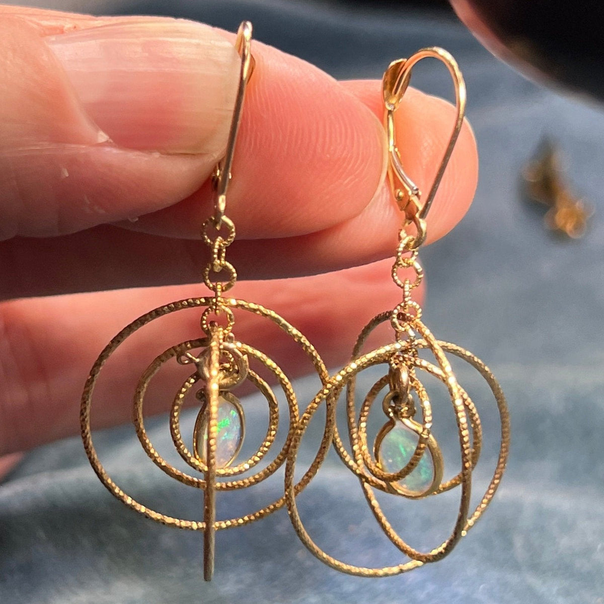 14k Gold Australian Opal Spinning Circles Dangle Earrings *Video*