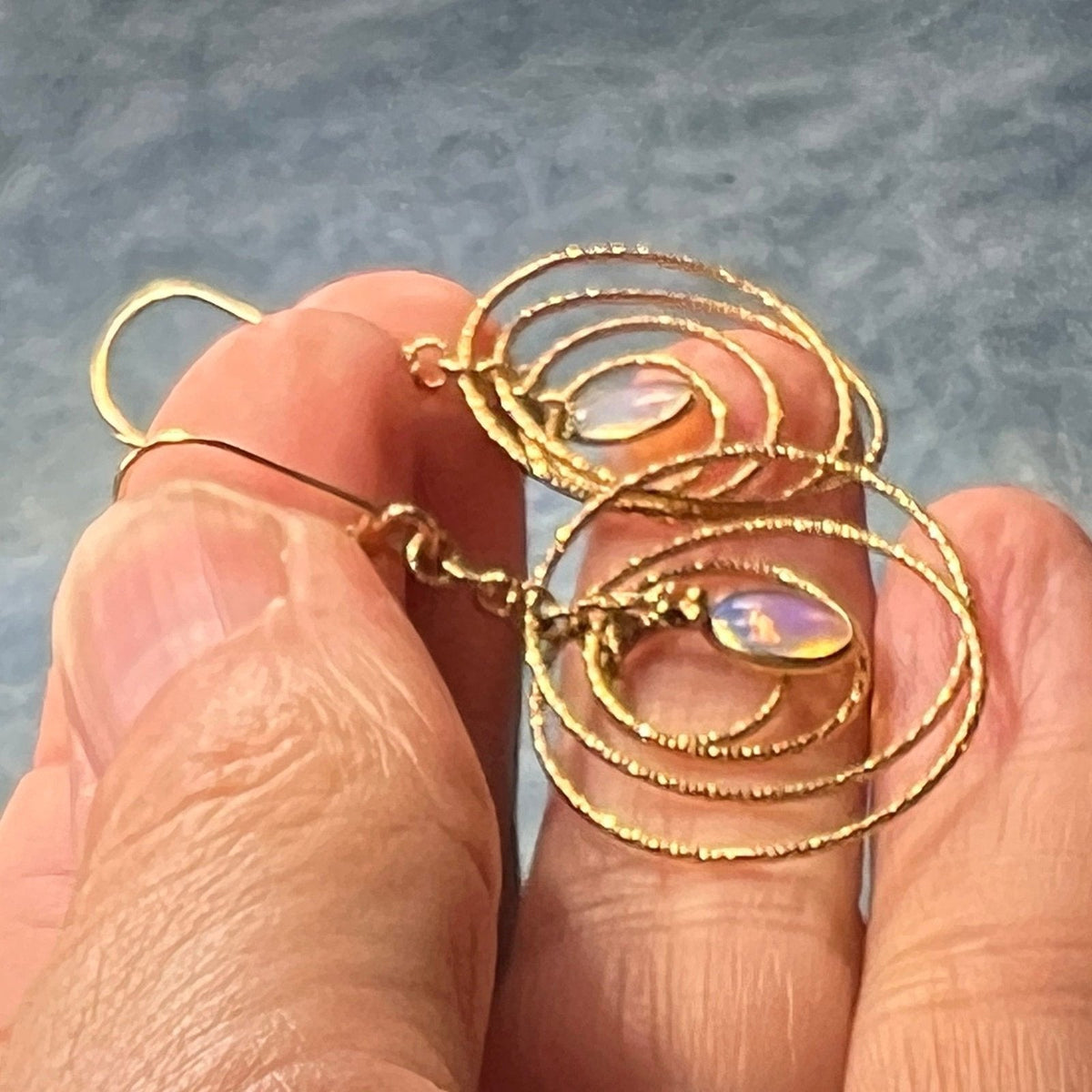 14k Gold Australian Opal Spinning Circles Dangle Earrings *Video*