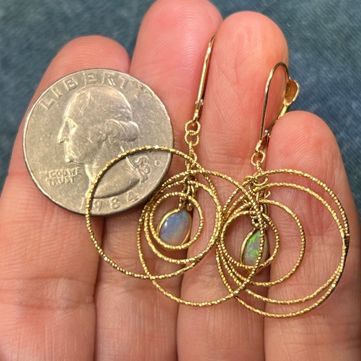 14k Gold Australian Opal Spinning Circles Dangle Earrings *Video*