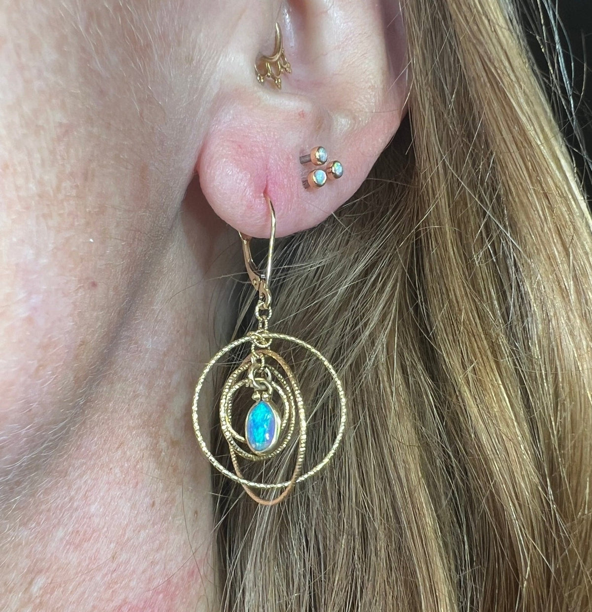 14k Gold Australian Opal Spinning Circles Dangle Earrings *Video*