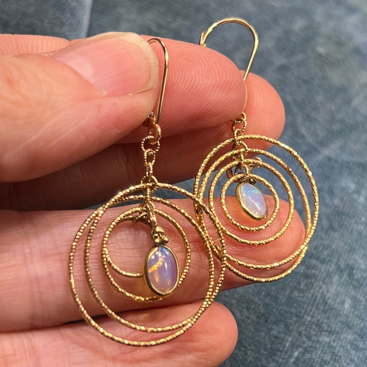 14k Gold Australian Opal Spinning Circles Dangle Earrings *Video*