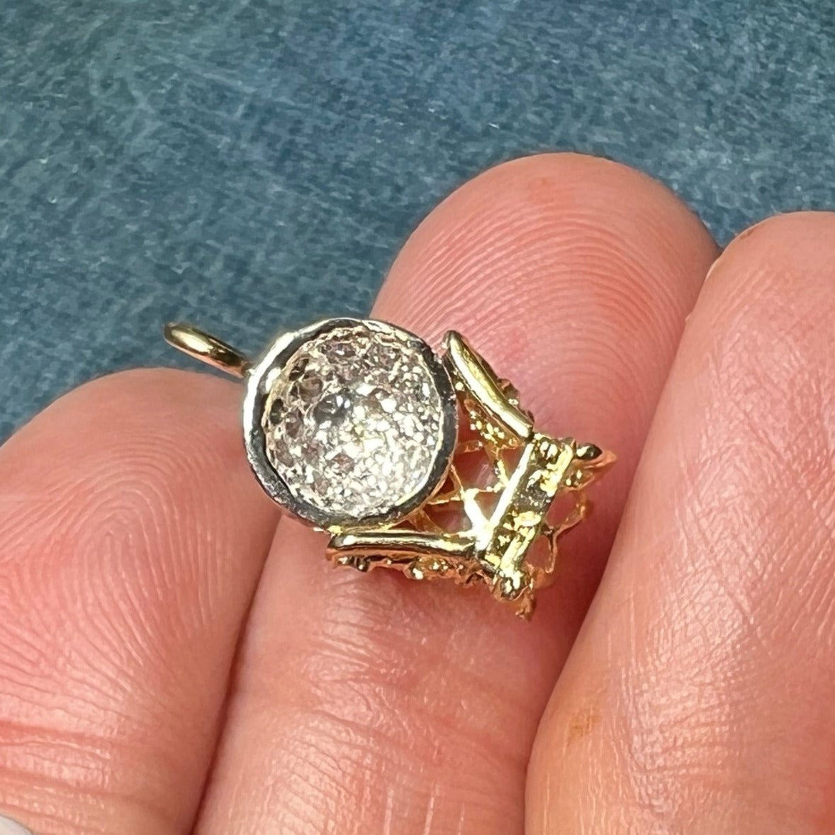 14k Gold BASKETBALL Hoop Pendant w Pave Diamonds. 4 Coach!