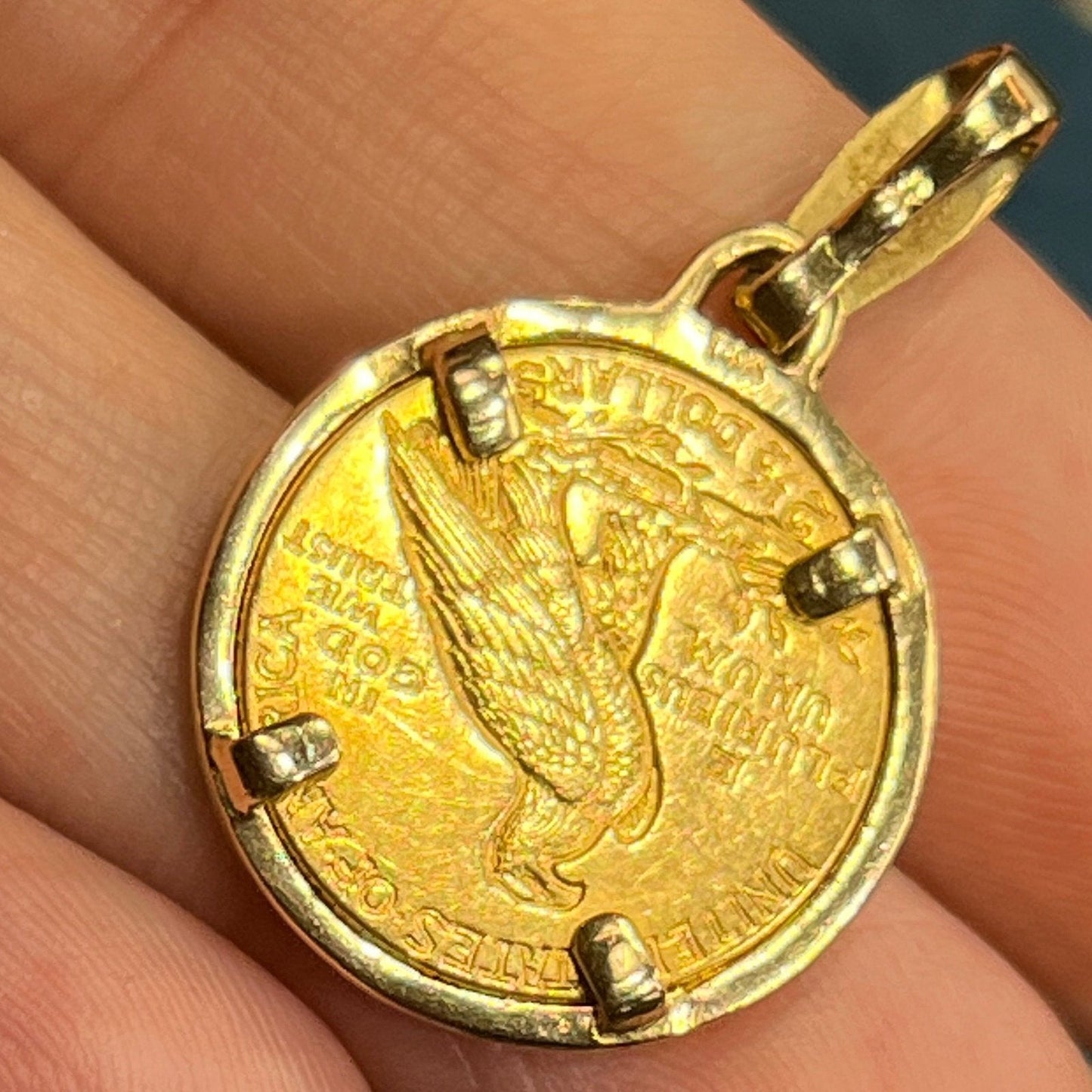 14k Gold Bezel Pendant w Authentic 22k 1912 Indian Head Coin. 6.7g
