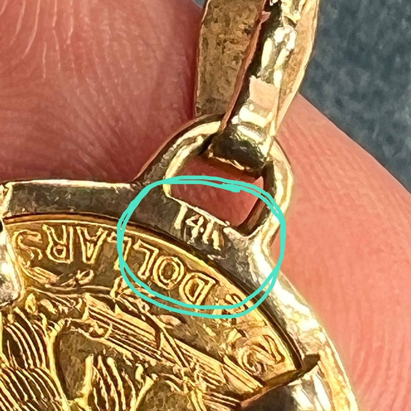 14k Gold Bezel Pendant w Authentic 22k 1912 Indian Head Coin. 6.7g