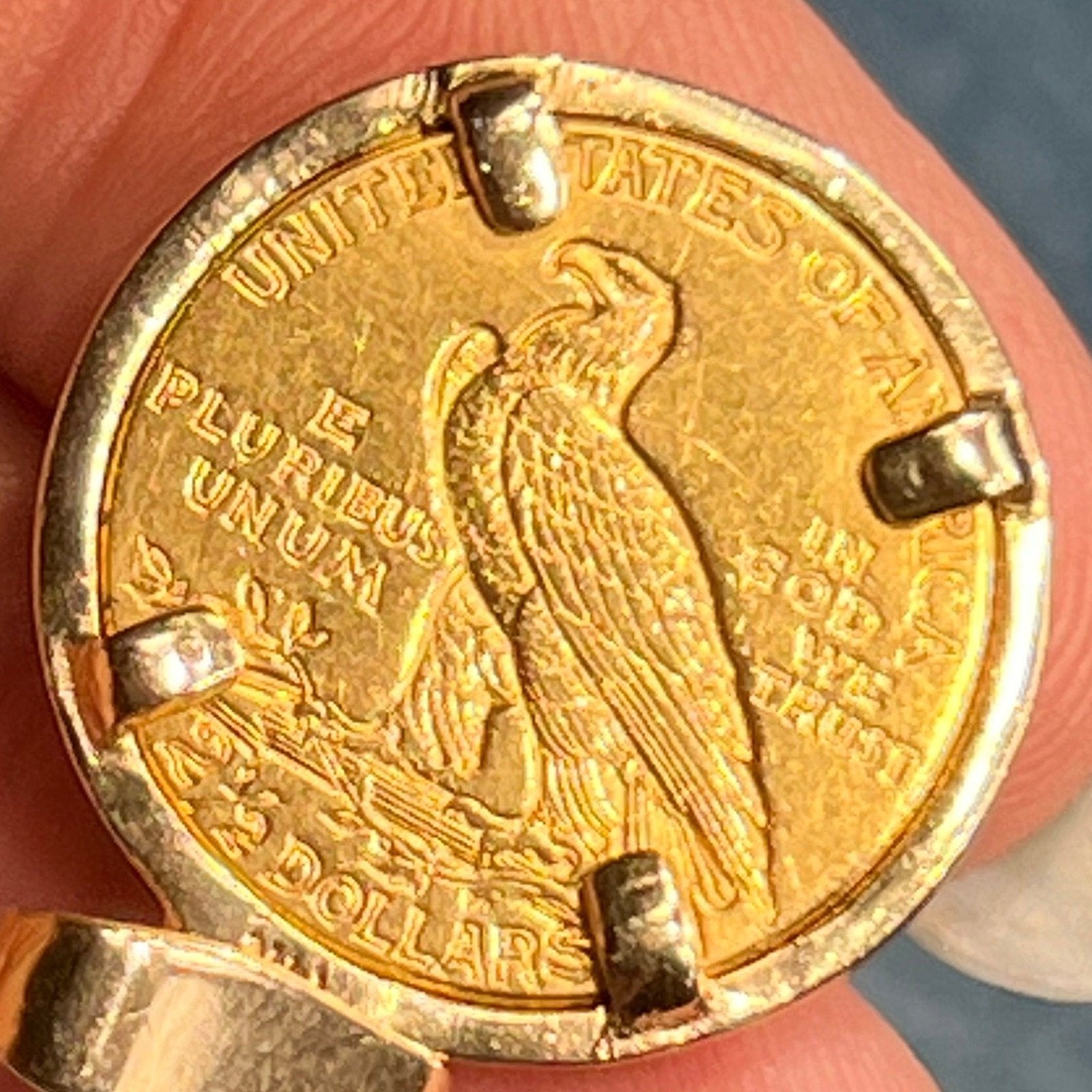 14k Gold Bezel Pendant w Authentic 22k 1912 Indian Head Coin. 6.7g