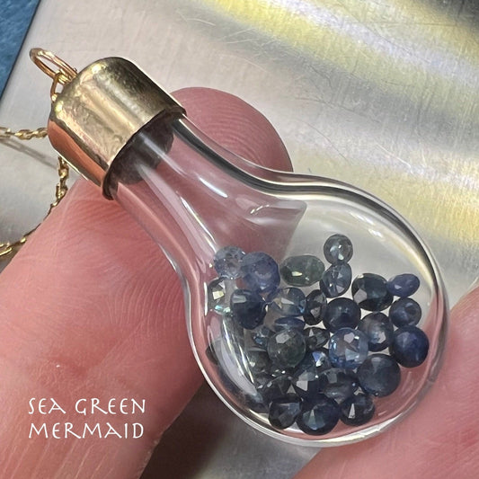 14k Gold Bottle w 35 Tiny Blue Sapphires Pendant *Video*