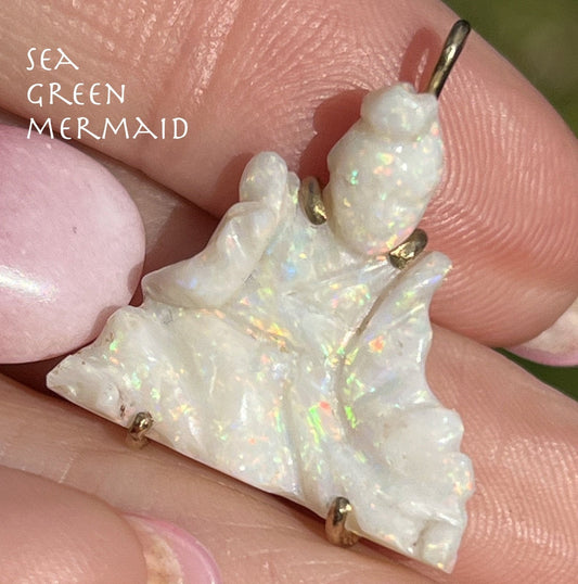 14k Gold Carved Australian Opal GEISHA Pendant **VIDEO**