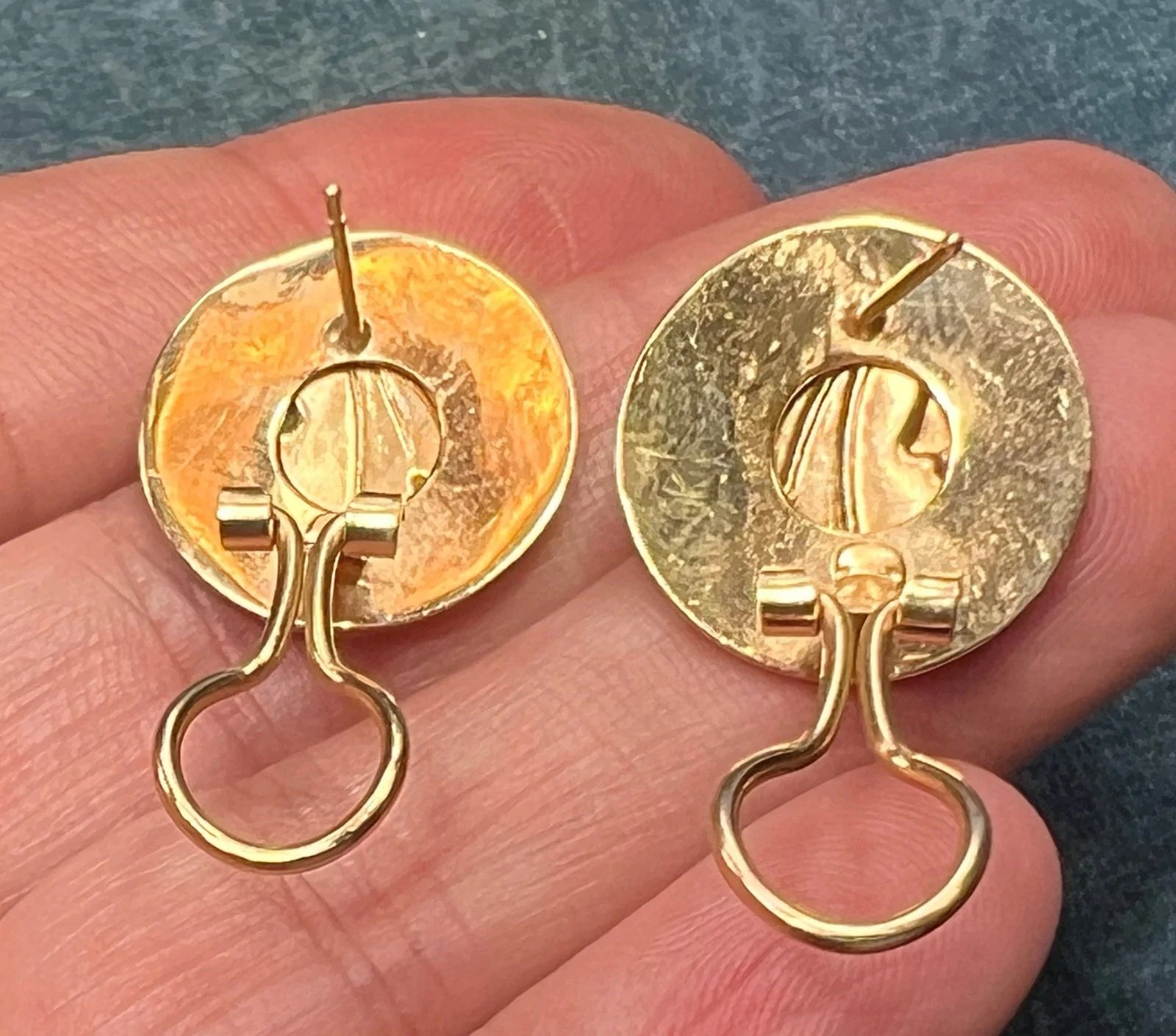 14k Gold Crescent Man-in-the-Moon Shooting Star Omega-Back Earrings