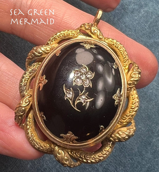 14k Gold Diamond + Onyx Locket Memento Pendant *Video*