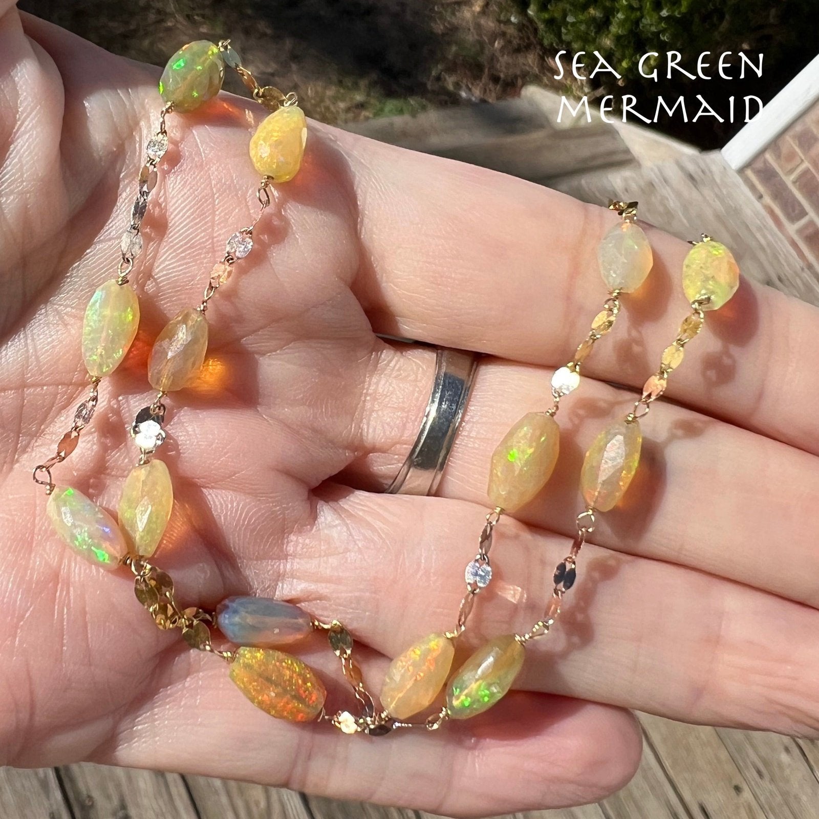 14k Gold Ethiopian Welo Jelly Opal Station Chain Necklace