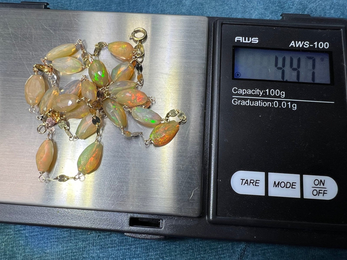 14k Gold Ethiopian Welo Jelly Opal Station Chain Necklace
