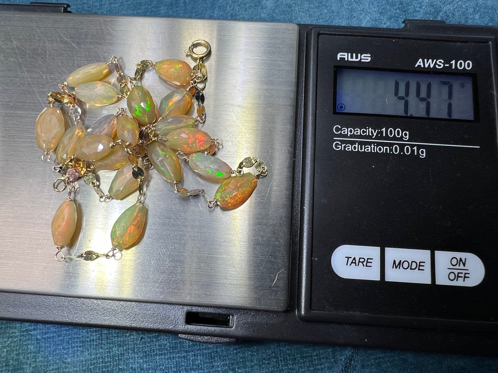 14k Gold Ethiopian Welo Jelly Opal Station Chain Necklace