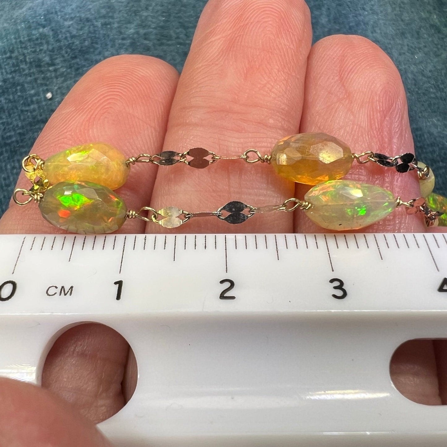 14k Gold Ethiopian Welo Jelly Opal Station Chain Necklace