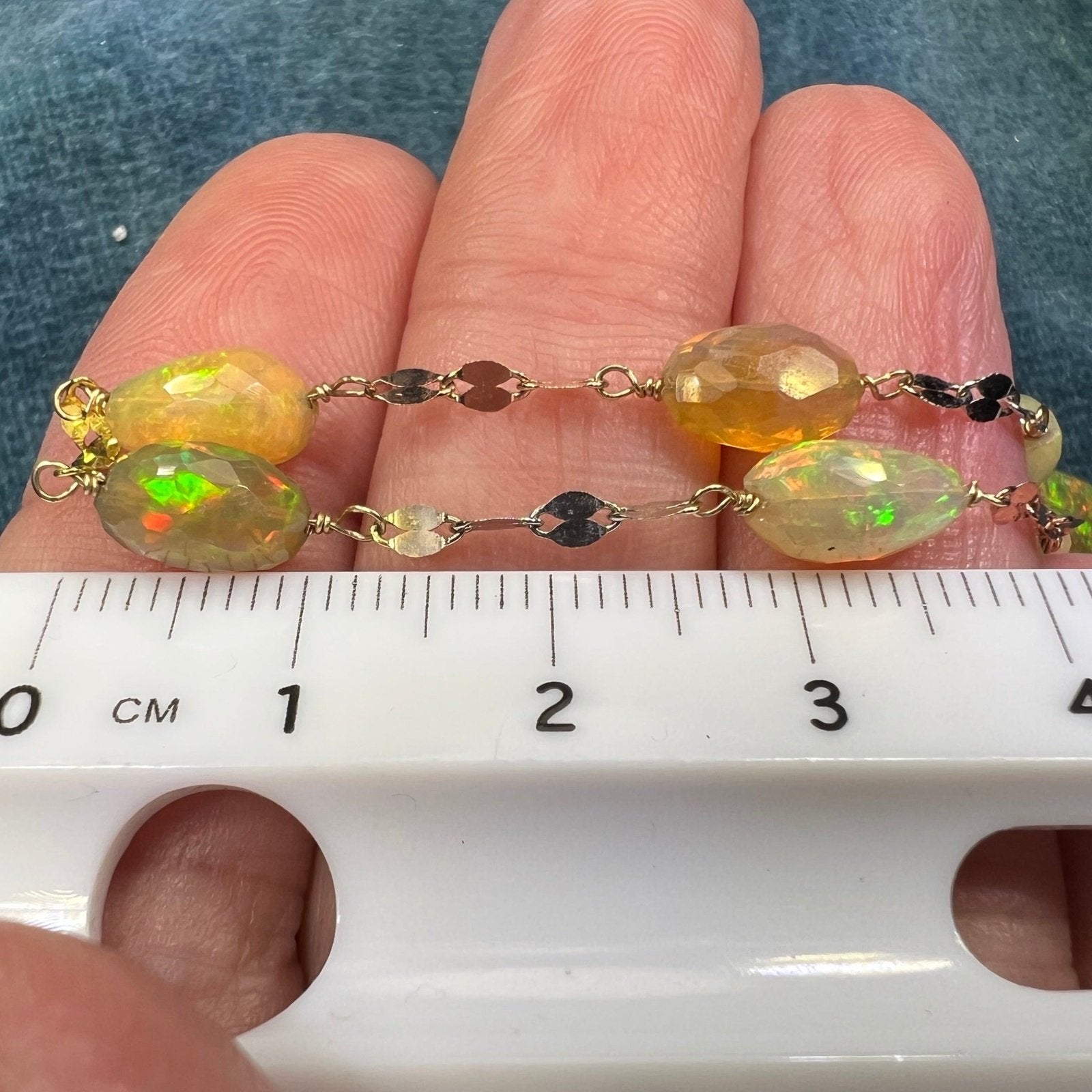 14k Gold Ethiopian Welo Jelly Opal Station Chain Necklace