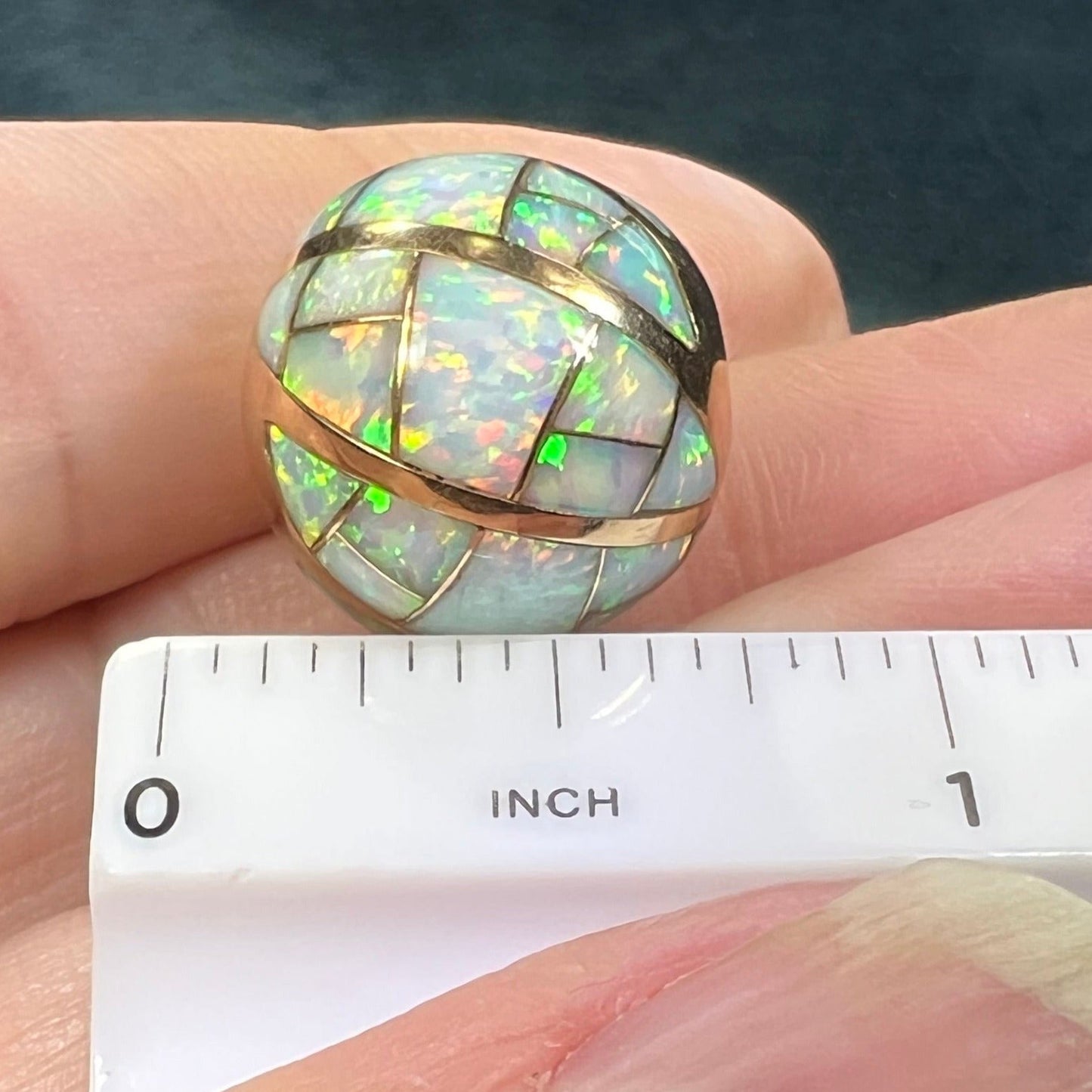 14k Gold Inlaid Lab-Grown Opal Sunburst Slide Pendant *Video*