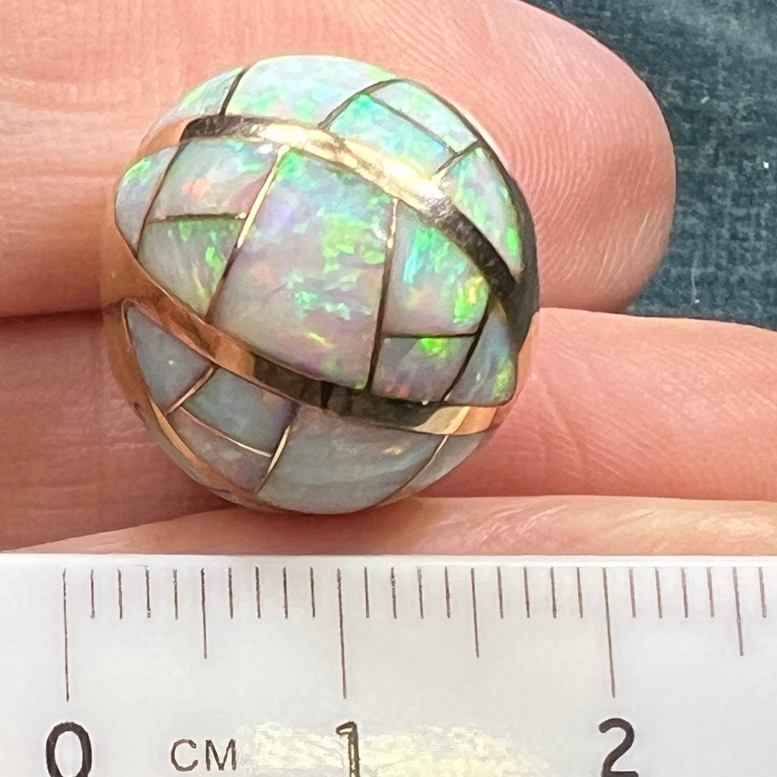 14k Gold Inlaid Lab-Grown Opal Sunburst Slide Pendant *Video*