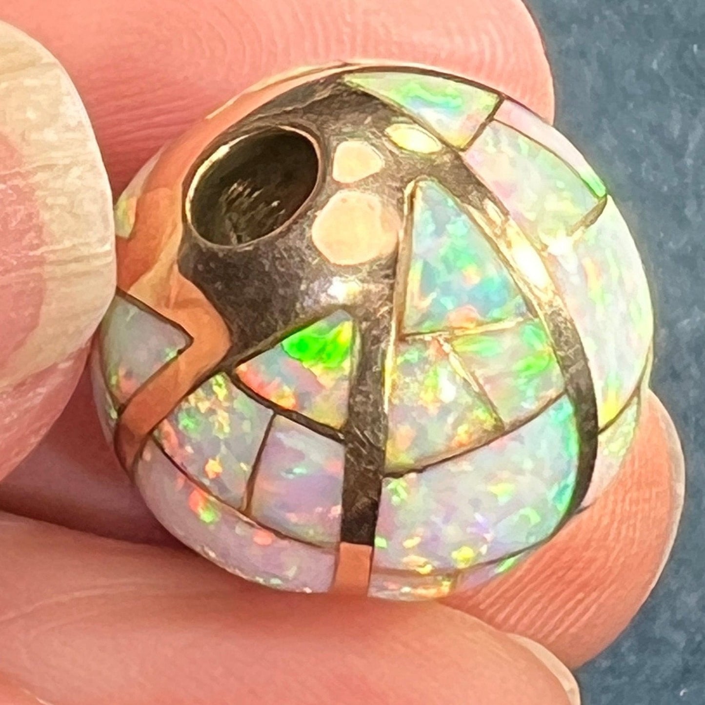 14k Gold Inlaid Lab-Grown Opal Sunburst Slide Pendant *Video*