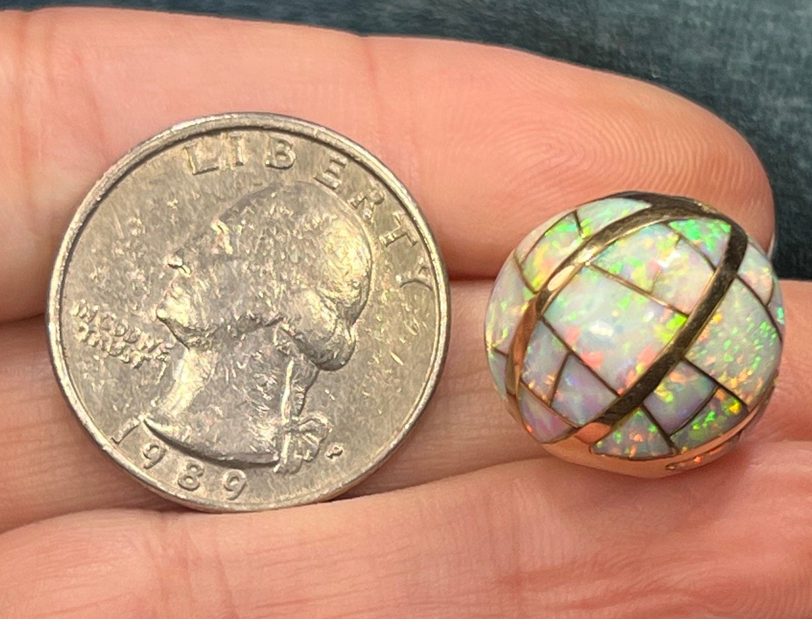14k Gold Inlaid Lab-Grown Opal Sunburst Slide Pendant *Video*