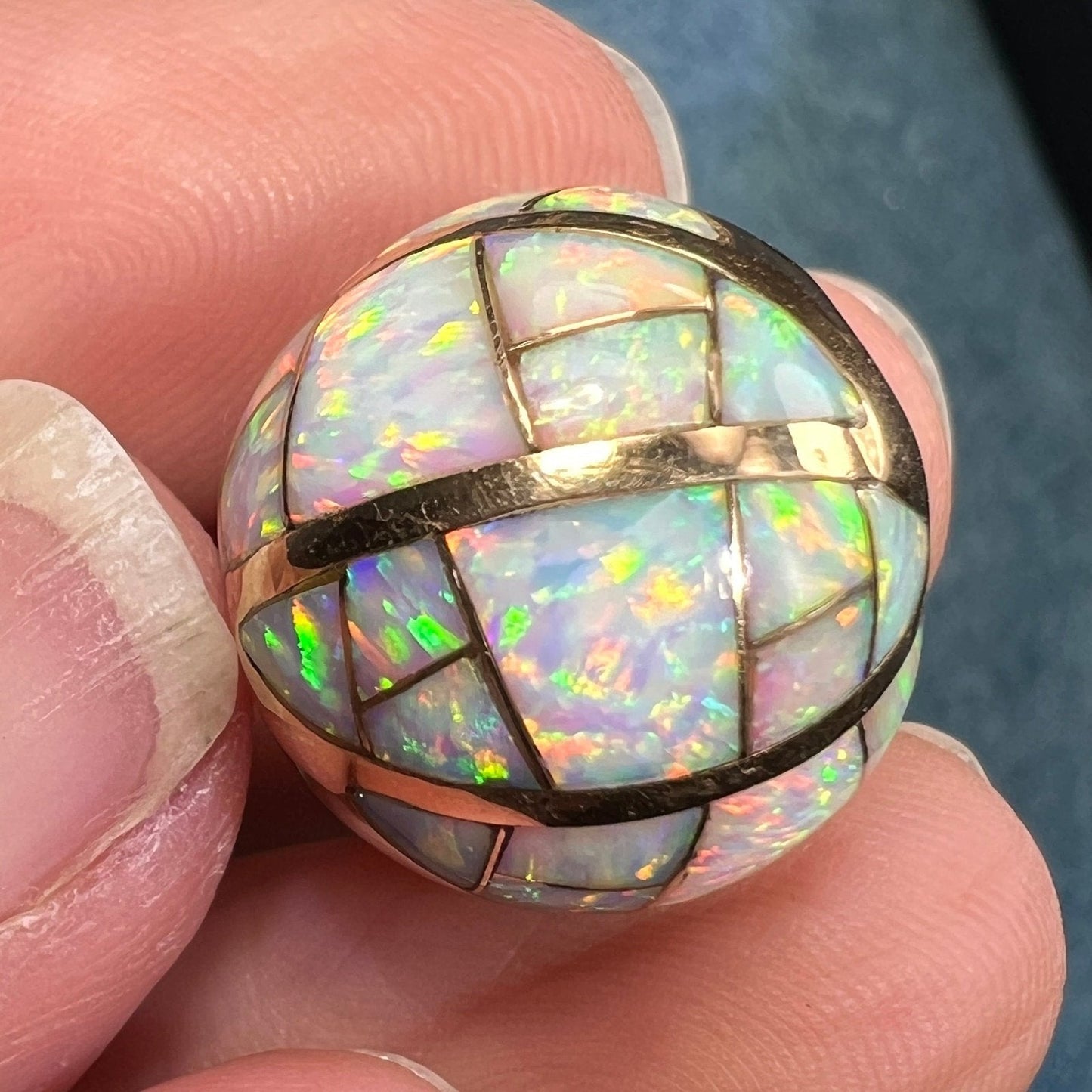 14k Gold Inlaid Lab-Grown Opal Sunburst Slide Pendant *Video*