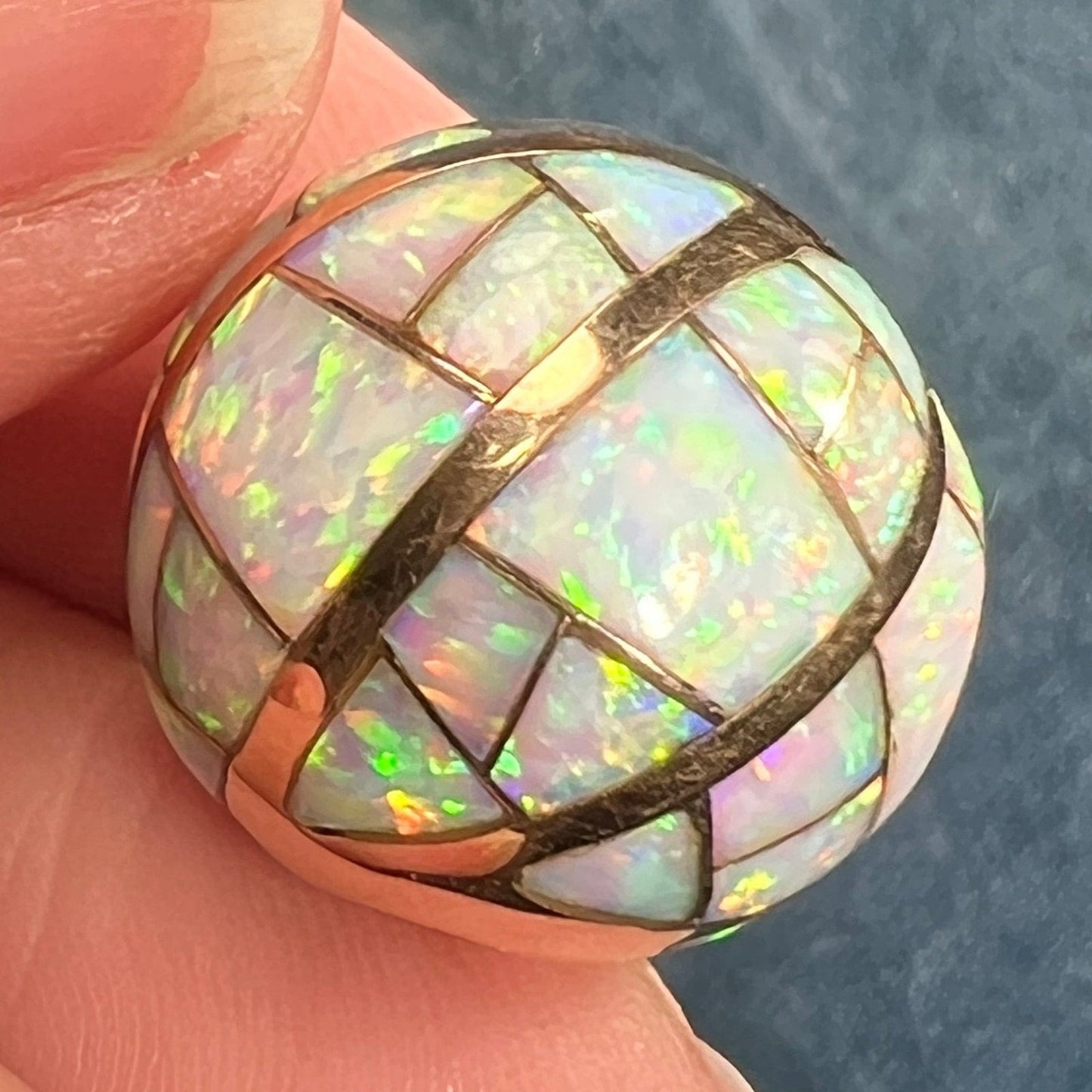 14k Gold Inlaid Lab-Grown Opal Sunburst Slide Pendant *Video*