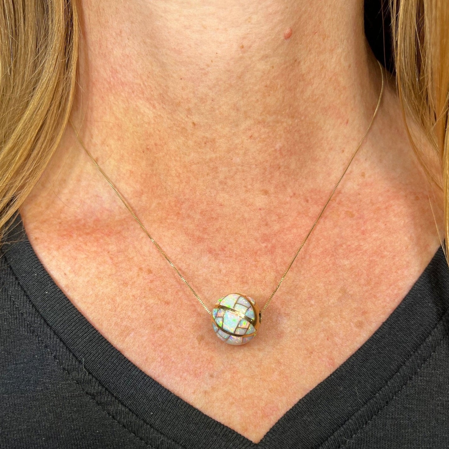 14k Gold Inlaid Lab-Grown Opal Sunburst Slide Pendant *Video*