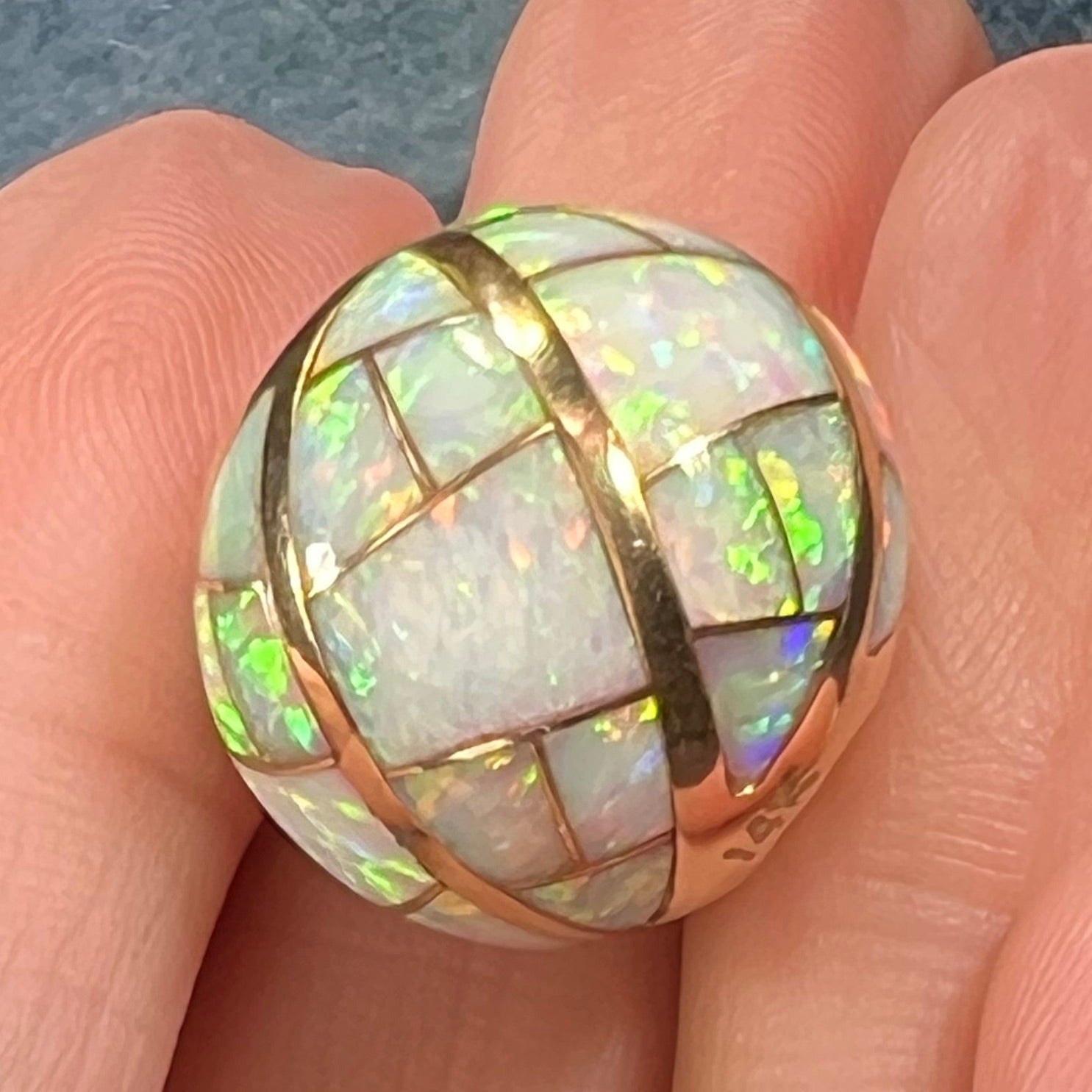 14k Gold Inlaid Lab-Grown Opal Sunburst Slide Pendant *Video*
