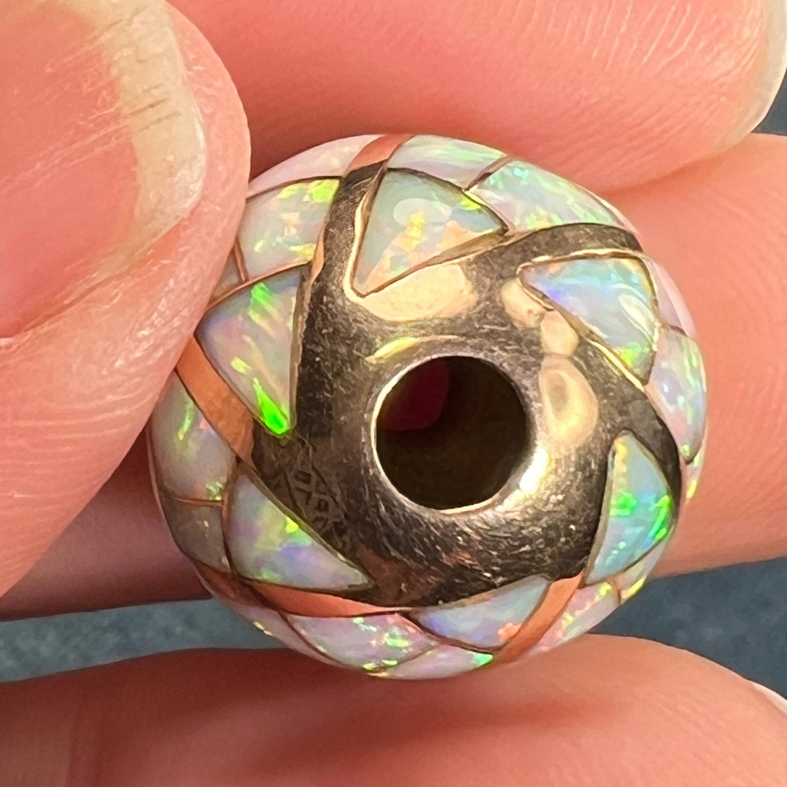 14k Gold Inlaid Lab-Grown Opal Sunburst Slide Pendant *Video*
