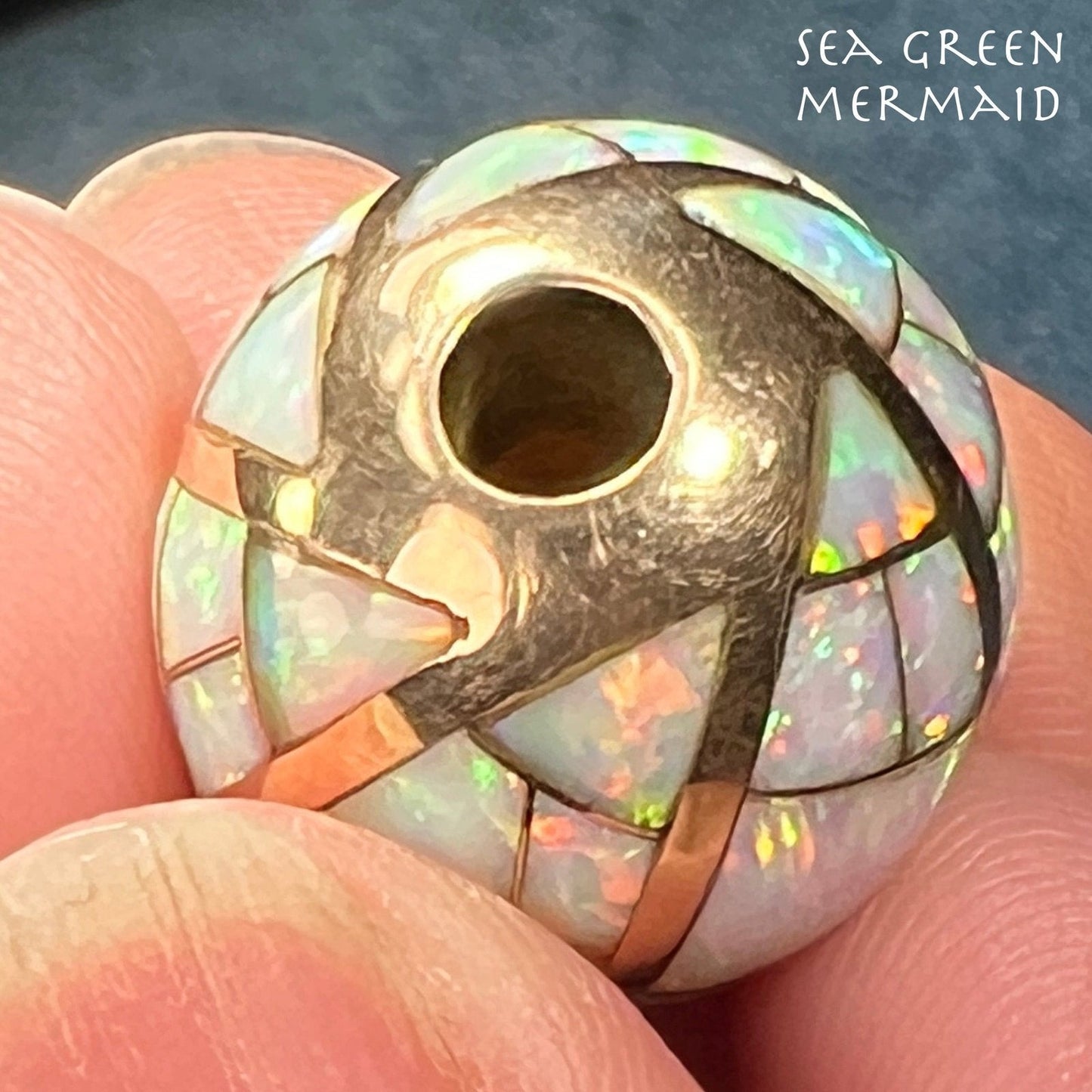 14k Gold Inlaid Lab-Grown Opal Sunburst Slide Pendant *Video*