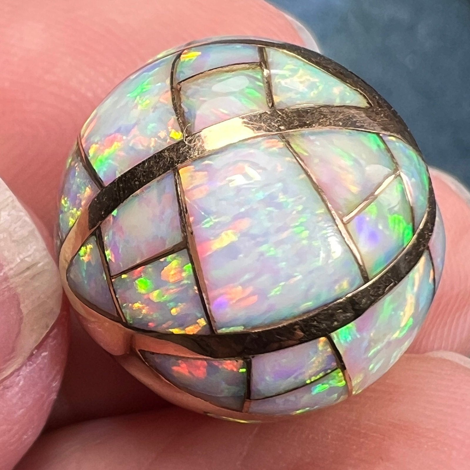 14k Gold Inlaid Lab-Grown Opal Sunburst Slide Pendant *Video*