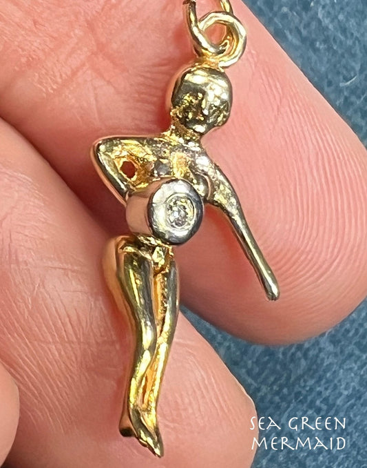 14k Gold Jointed Female Figure w Diamond 1" Pendant. *Video*