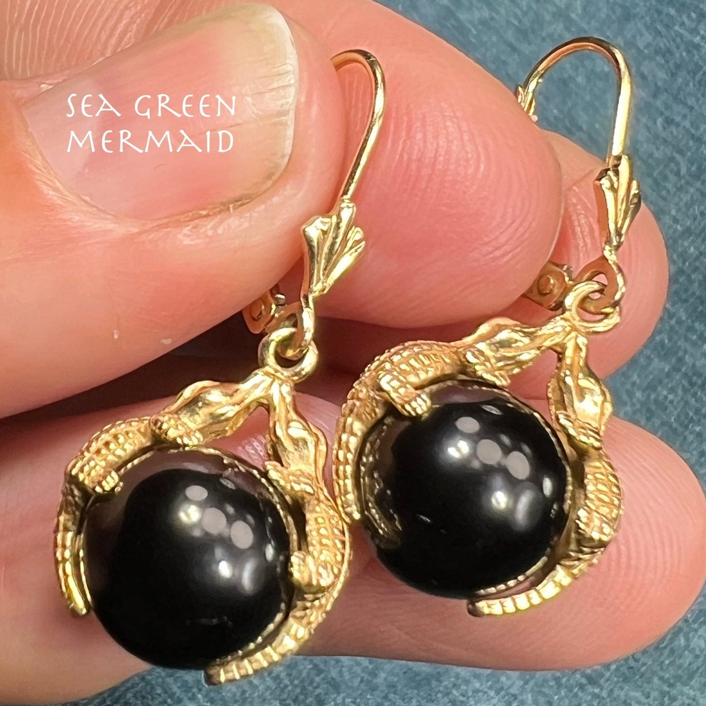 14k Gold *Kissing Crocs* Gators Onyx Leverback Earrings. Carla. *Spins*