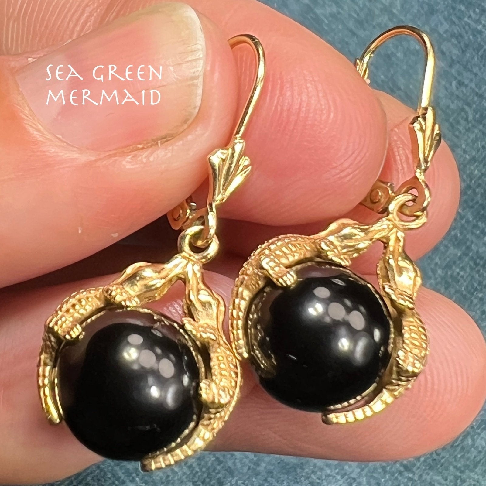 14k Gold *Kissing Crocs* Gators Onyx Leverback Earrings. Carla. *Spins*