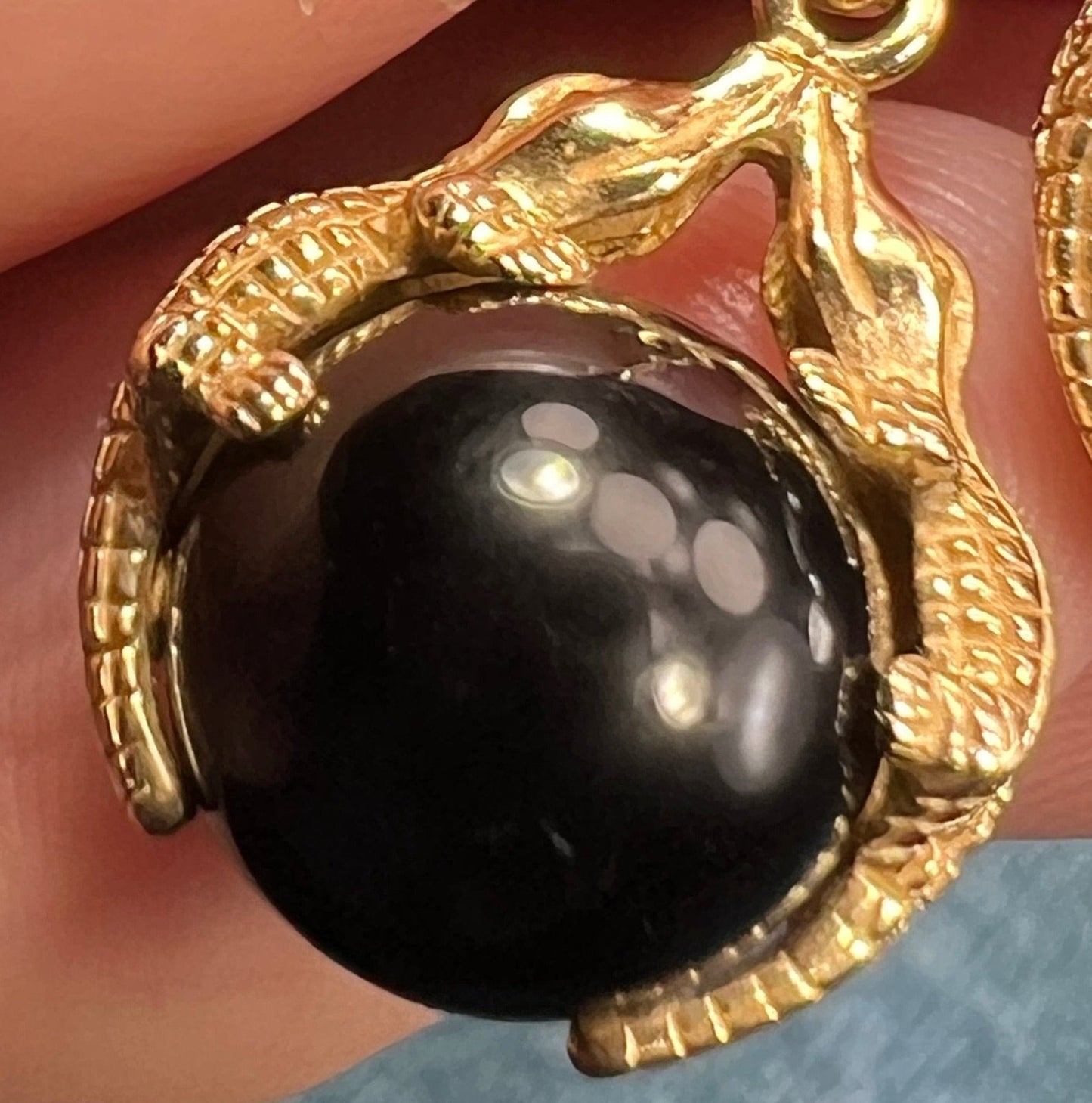 14k Gold *Kissing Crocs* Gators Onyx Leverback Earrings. Carla. *Spins*