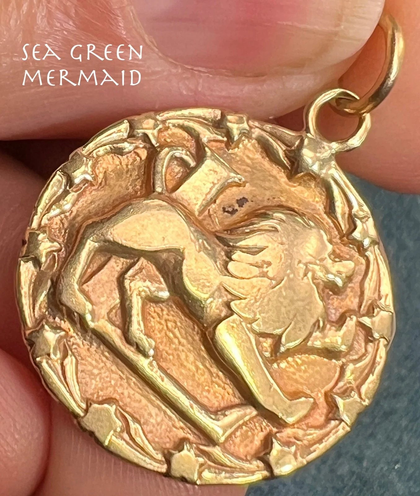 14k Gold Leo Lion Medallion Pendant w Star Halo. Astrology